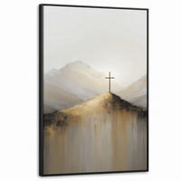 LEINWAND Bilder mit Rahmen - Hügel - Abstrakt - Kreuz - Christentum - 90x140 - Beige, Textil (90/140cm) - MuchoWow