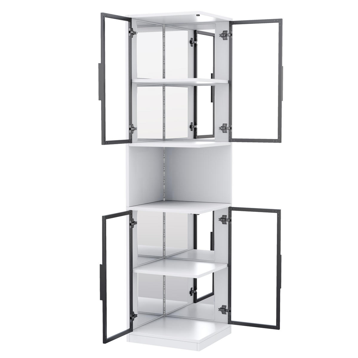 VITRINE 205cm LED Glas Doppel Türen verspiegelte Rückwand modern - Weiß, Holzwerkstoff (44/205/42cm) - FLIEKS