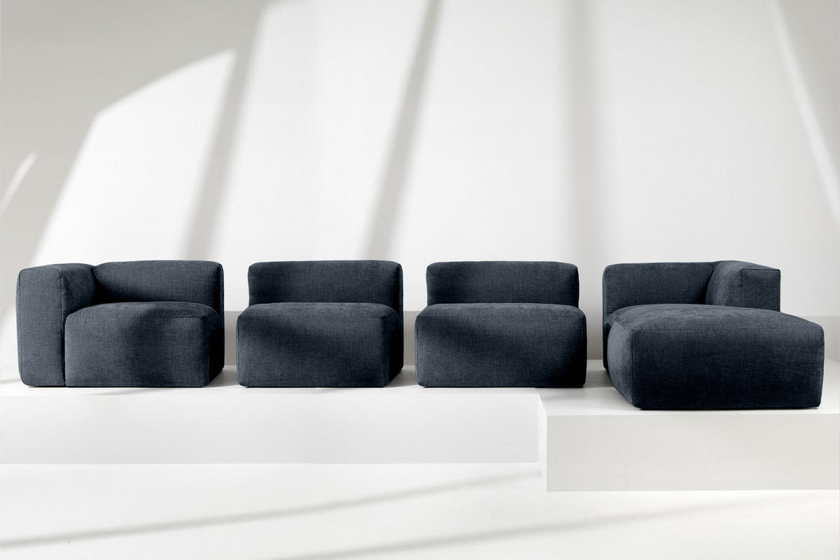 ECKMODULSOFA-RECHTS BUFFO 6-Sitzer mit extrem weicher Sitzfläche, Gewebestoff, dunkelblau - Dunkelblau, Textil (377/180cm) - KONSIMO®