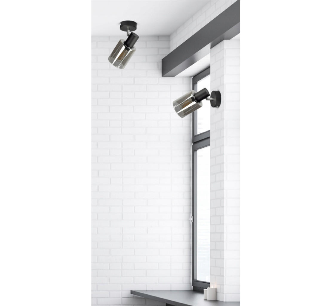 WANDLEUCHTE TUBE - Transparent/Schwarz, Glas/Metall (14/18/10cm) - kiki design