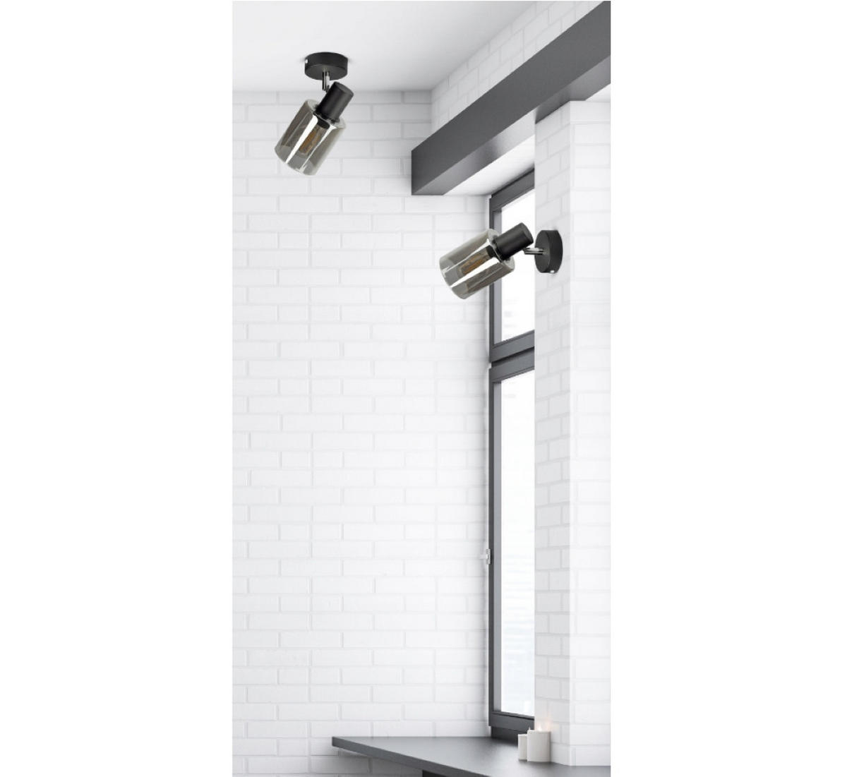 WANDLEUCHTE TUBE - Transparent/Schwarz, Glas/Metall (14/18/10cm) - kiki design