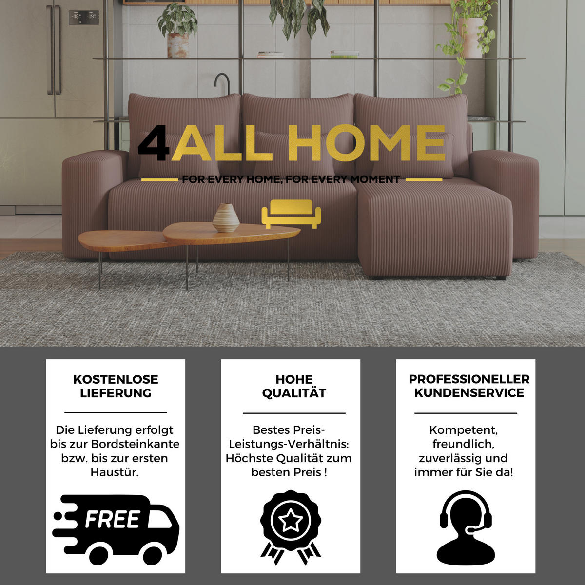 ECKSOFA Travis mit Bettkasten und Schlaffunktion, L-Form, Cord, Universal - Lila, Holzwerkstoff (248/148cm) - 4ALL HOME