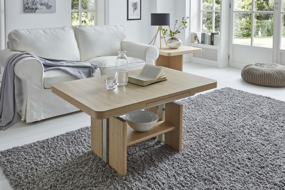 FUNKTIONSTISCH Candie höhenverstellbar und ausziehbar 110(150) x 70 x 56-75 Couchtisch massiv Eiche - Dunkelbraun, Holz (110/70/56cm) - 58aufmkessel