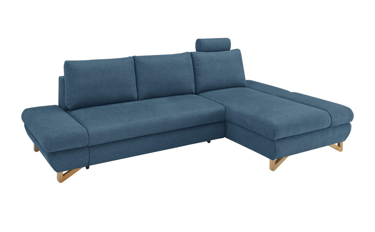 ECKSOFA blau Struktur-Stoff, Sofa mit Bettfunktion und Stauraum 284 cm - Blau, Holz/Textil (284/166cm) - Furn.Design