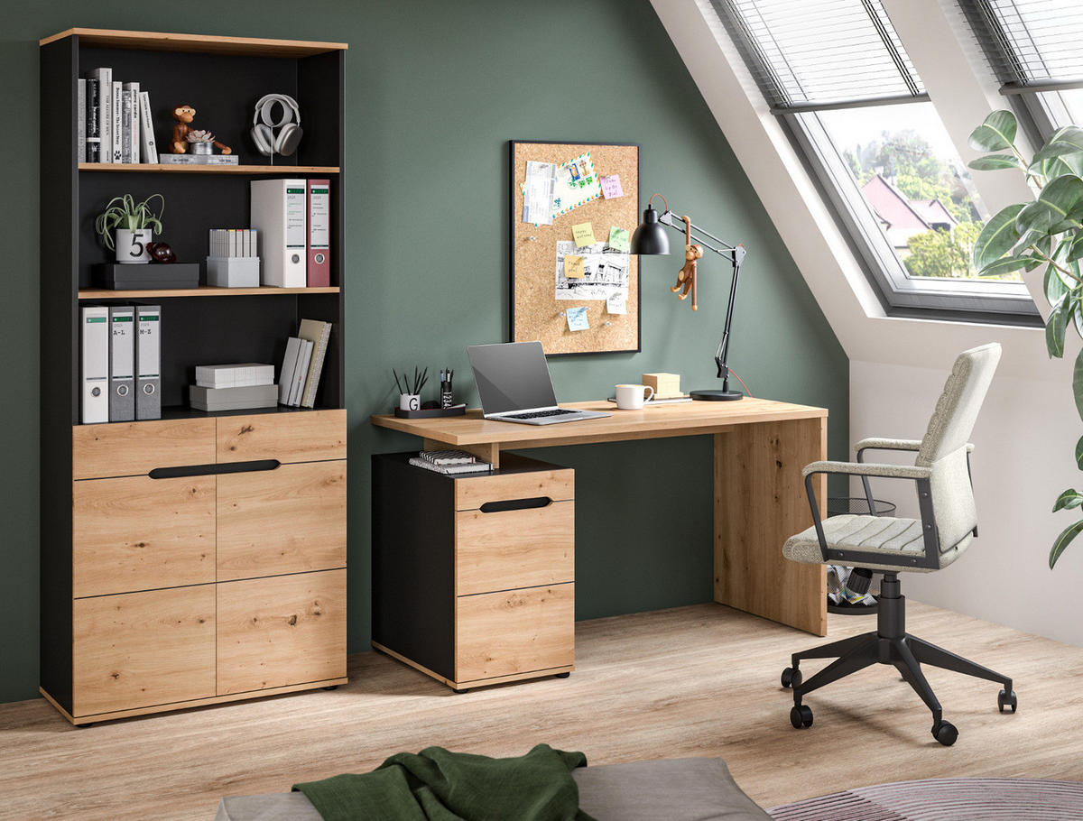 AKTENSCHRANK Eiche Artisan, Grau 80 x 190 cm, Büroschrank mit Soft-Close - Schwarz/Eiche Artisan, Holzwerkstoff/Kunststoff (80/190/37cm) - Inn.Furn