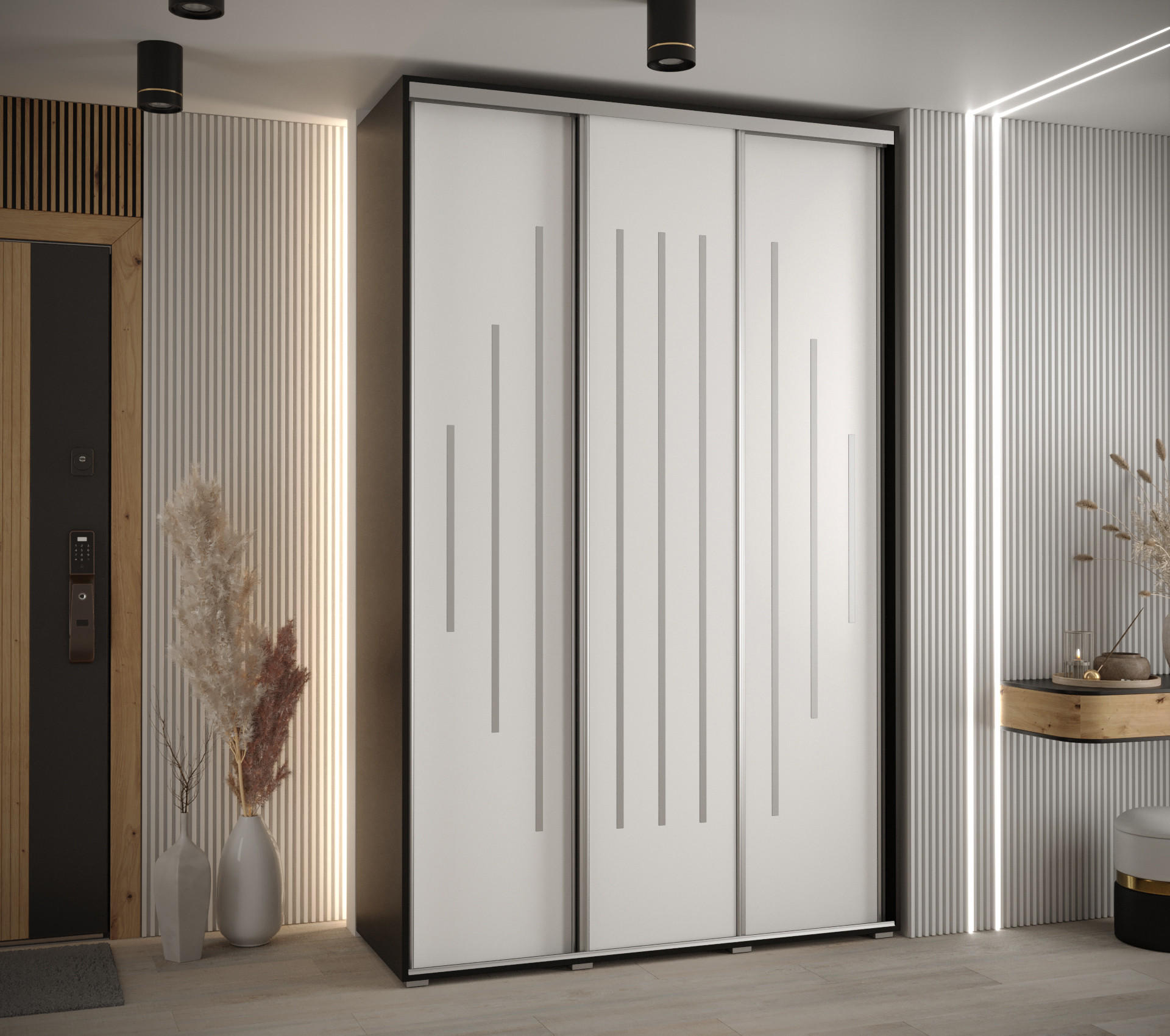 SCHWEBETÜRENSCHRANK 235,2/160/60 3-türig - Silberfarben/Schwarz, Holz/Metall (160/235/60cm) - Abiks Möbel