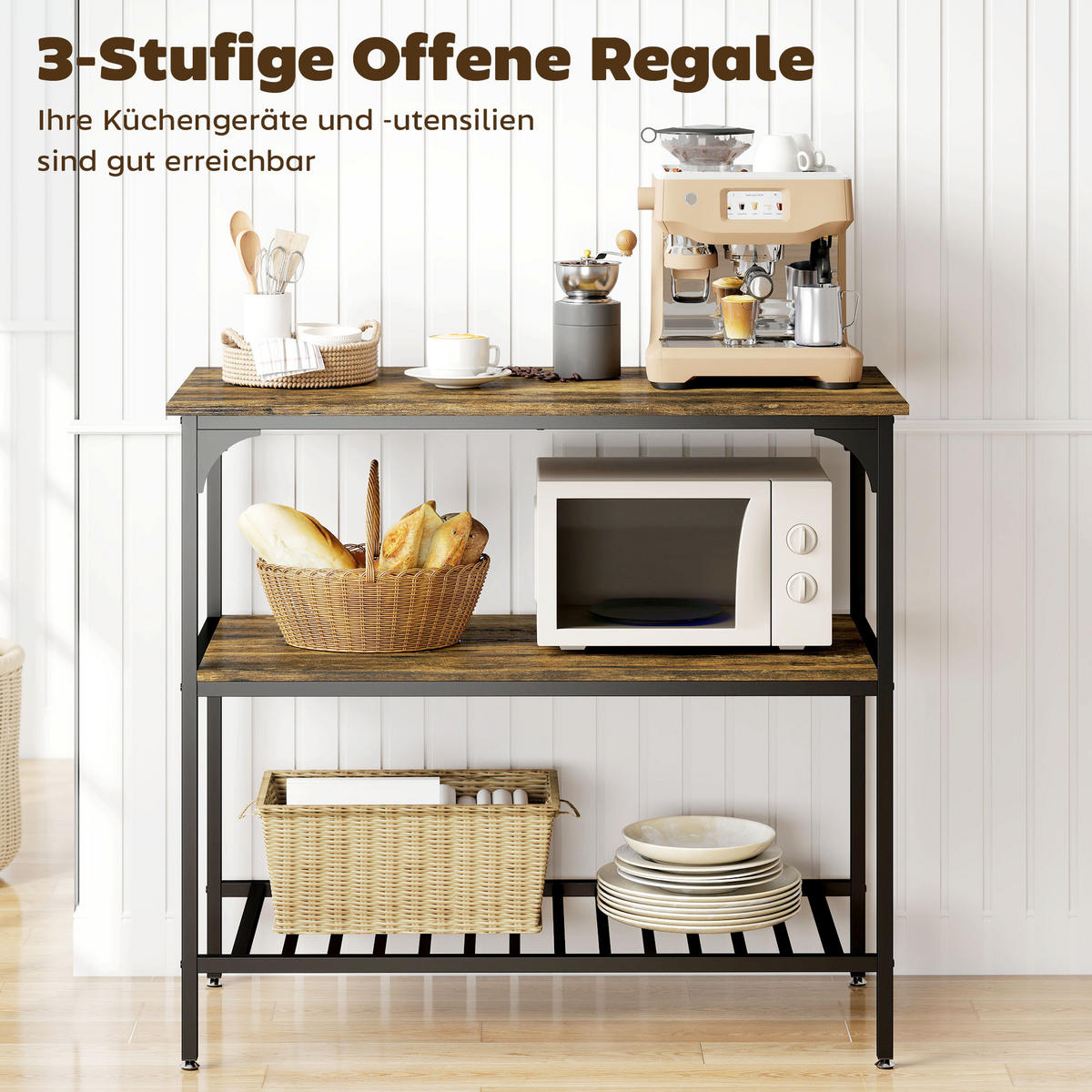 KÜCHENREGAL Spanplatte Stahl Rustikal-Braun - Braun, Holzwerkstoff (50/90/100cm) - HOMCOM