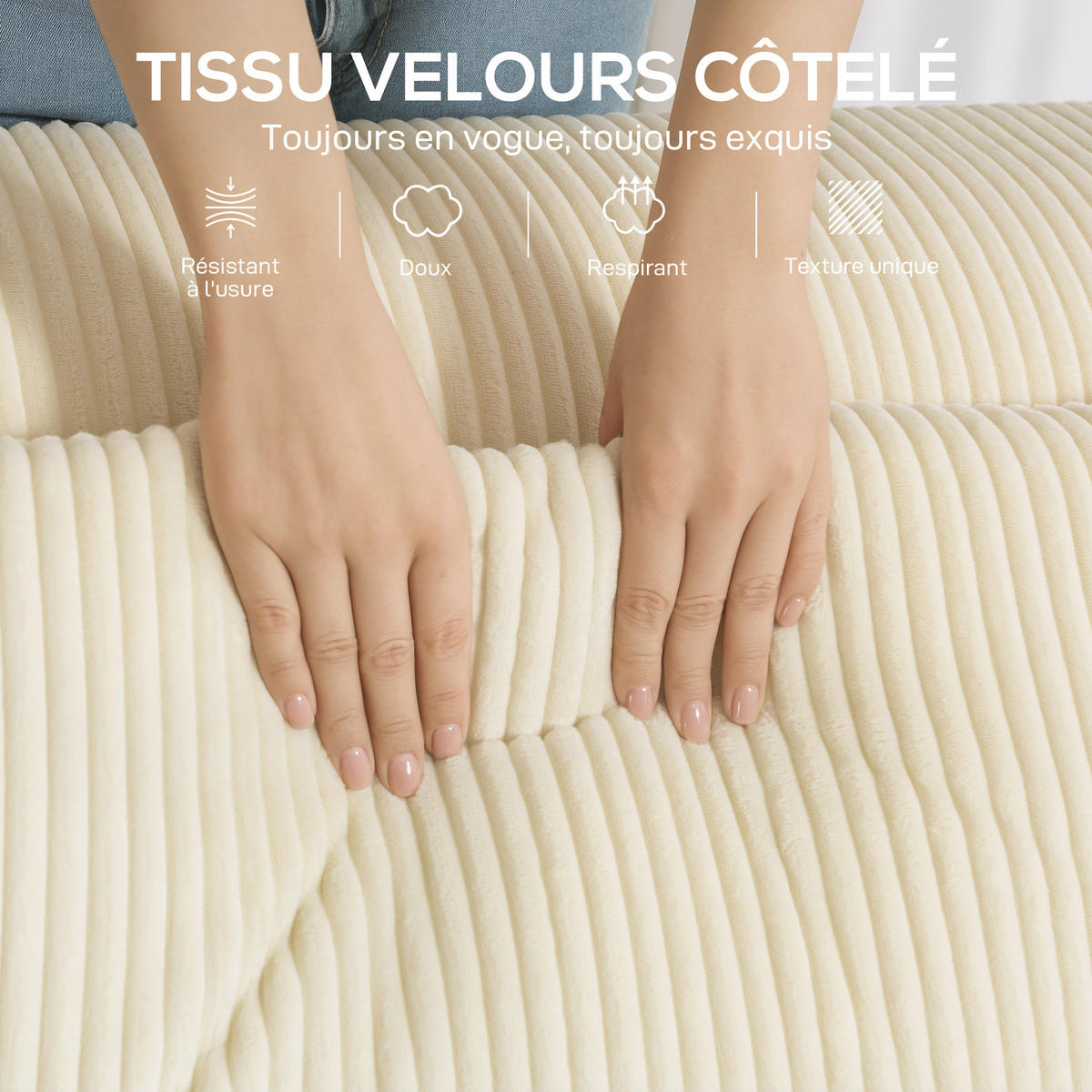 3-SITZER-SOFA DE-13482 mit breiten Armlehnen, Kordelsamt Beige - Beige, Textil (90/76/202cm) - ComfortXL