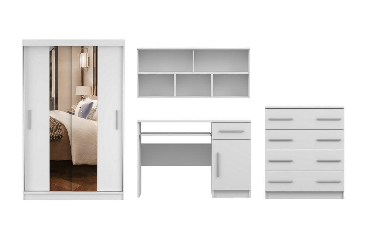 JUGENDZIMMER-SET TILL 01 PLUS 4-teilig in Weiß matt - Weiß, Holzwerkstoff (410/200/61cm) - Deine Möbel 24