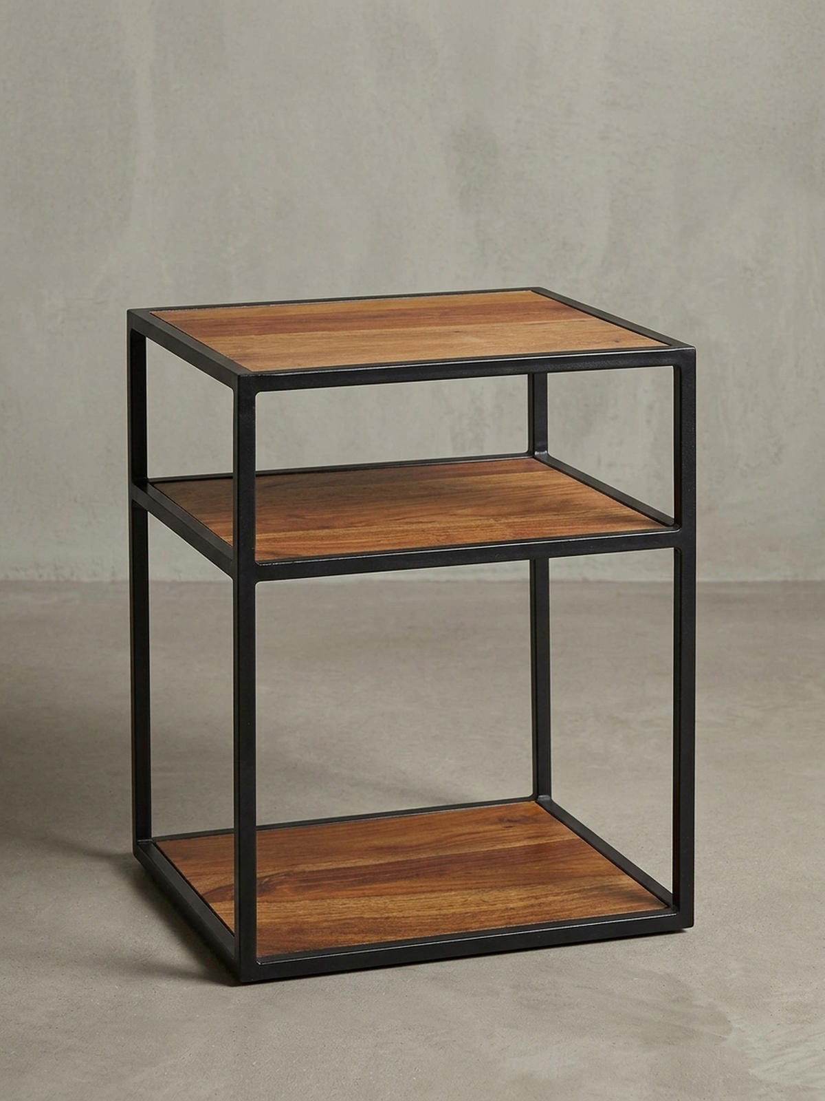 NACHTTISCH – Massivholz, 40x50x35 cm, 3 Ablagen, Industrial-Stil - Schwarz/Braun, Holz/Metall (40/50/35cm) - KADIMA DESIGN