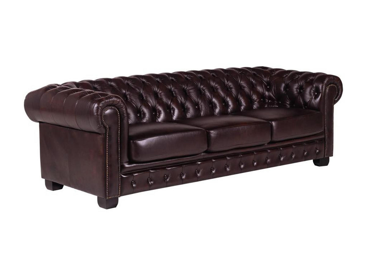 CHESTERFIELD Ledersofa 4-Sitzer - Büffelleder - Rotbraun - BRENTON - Bordeaux, Leder (99/73/240cm) - Vente-Unique