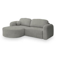 ECKSOFA AMILIA L-S Hellgrau Boucle-Stoff mit Schlaffunktion - Hellgrau, Holz (263/174cm) - MASSENO