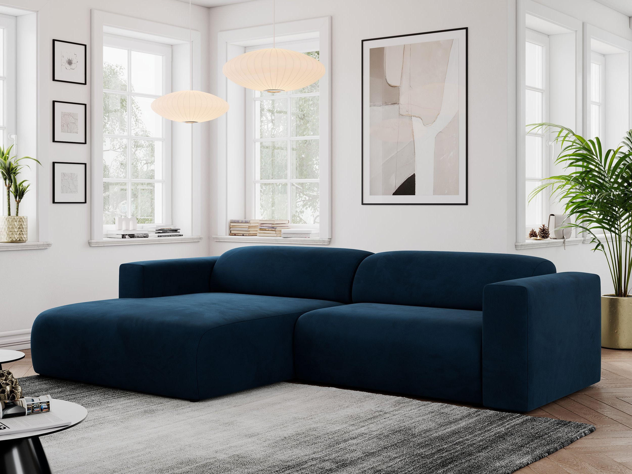 ECKSOFA PASADENA Dunkelblau Velvet - Links Seite - Schwarz/Dunkelblau, Kunststoff/Textil (288/180cm) - MKS