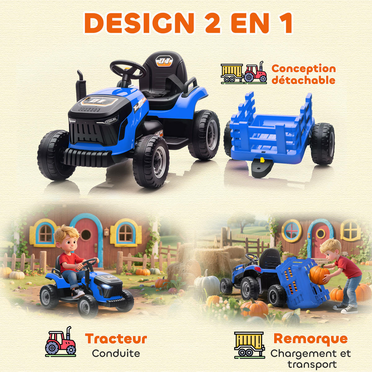 TRAKTOR DE-13079 abnehmbarer Anhänger Blau - Blau, Kunststoff (139/58/55cm) - ComfortXL