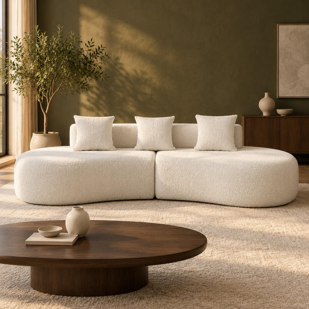 ECKSOFA mit Samtstoffbezug Weiß 277x103x68 cm, 3-Sitzer in geschwungener Form - Weiß, Textil (103/277cm) - IVMEU