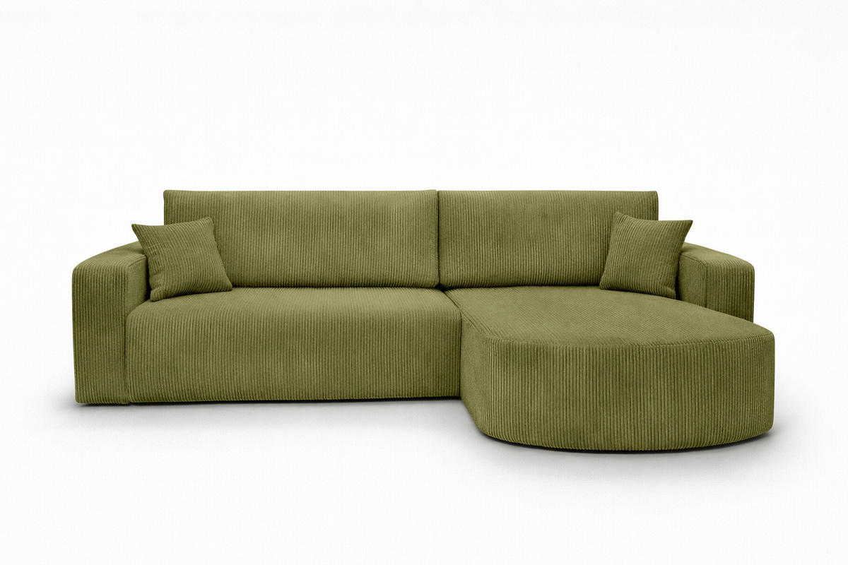 ECKSOFA Mit Schlaffunktion, Cordstoff Poso, Olive, Rechts, ROUND ONE XL - Olivgrün, Holz (271/175cm) - Kaiser Möbel