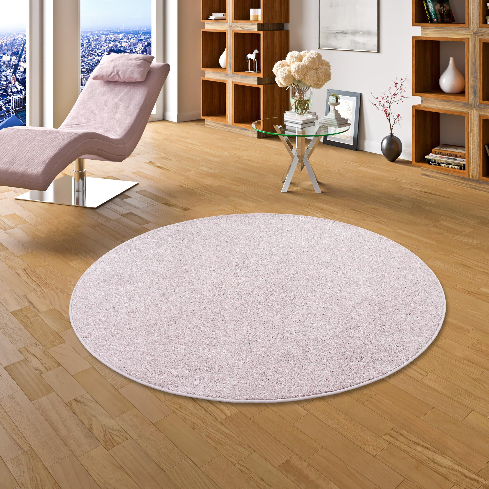 LUXUS SOFT VELOURS TEPPICH SHINE RUND - Rosa, Textil (200/200cm) - Snapstyle