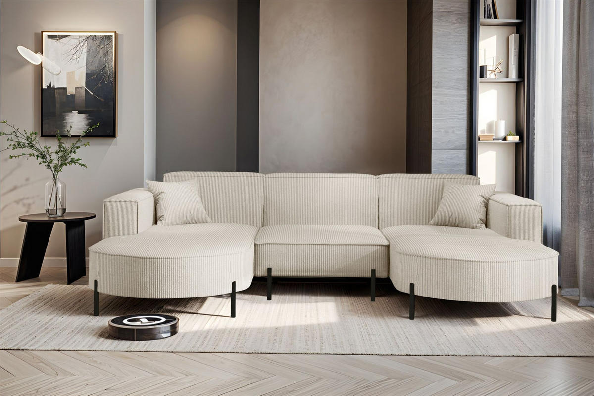WOHNLANDSCHAFT Valencia - Beige, Holzwerkstoff/Textil (299/80/165cm) - Fun Möbel