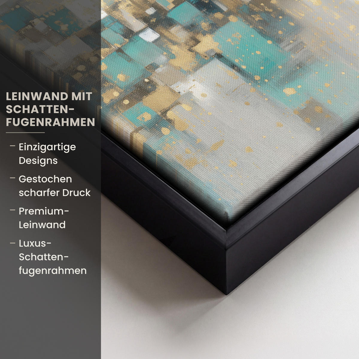 LEINWAND Bilder mit Rahmen - Abstrakt - Blöcke - Gold - Skyline - 40x30 - Beige, Textil (40/30cm) - MuchoWow