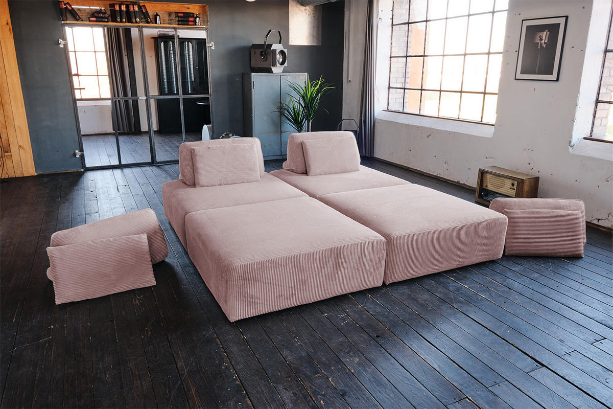 MODULSOFA WIOLO SOFT 4 MODULE 4 KISSEN Pink Cord - Pink/Schwarz, Kunststoff/Textil (333/84/222cm) - KAWOLA