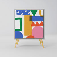 SIDEBOARD GEOMETRIC GLIMMER, Grau, 57,5x42x75,5 cm, Goldfarbene Metallfüße - Goldfarben/Multicolor, Holzwerkstoff/Metall (57.5/75.5/42cm) - SpaceRebels