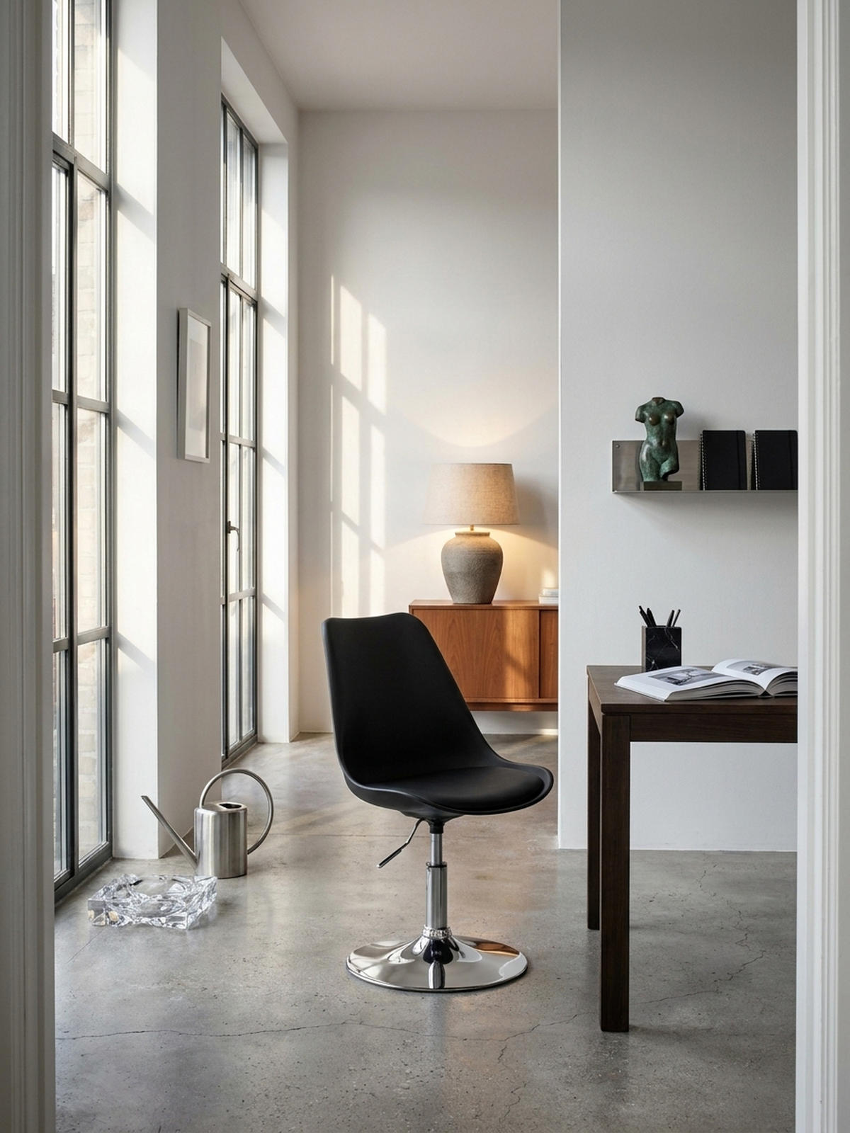 DREHSTUHL Kunstleder Trompetenfuß Chromgestell, Schwarz 46x46x88 cm - Silberfarben/Schwarz, Kunststoff/Textil (46/88/46cm) - KADIMA DESIGN