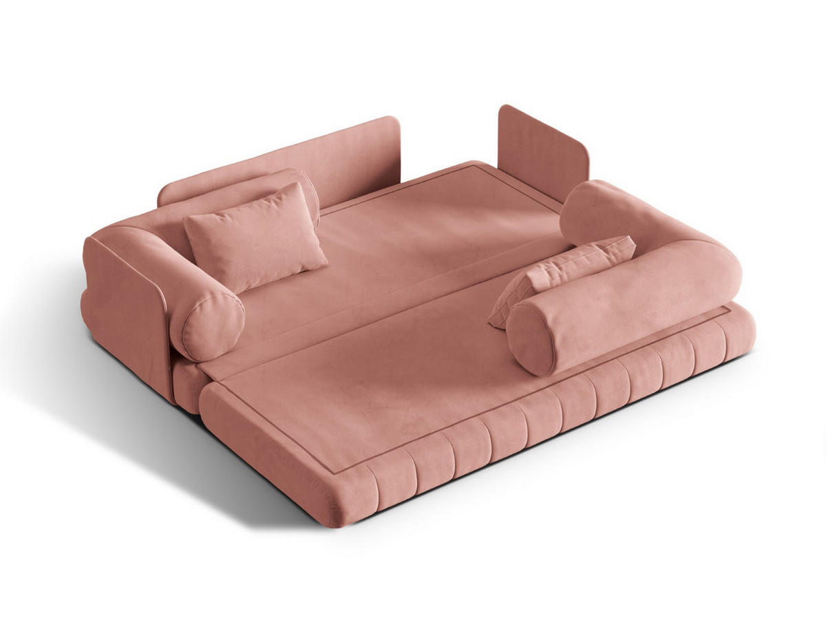 AUSKLAPPBARES-SOFA Kemi aus Samt rosa 3 Sitzplätze - Pink, Textil (95/70/206cm) - Cosmopolitan Design