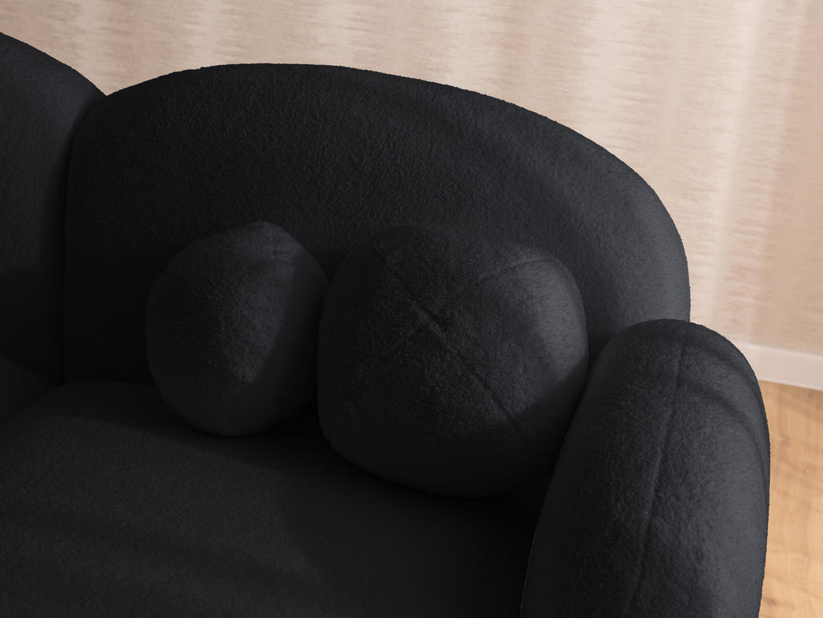ECKSOFA Nuvola mit abgerundetem Design Schwarz Bouclé-Stoff - Ottomane Rechts - Schwarz, Holz/Kunststoff (268/146cm) - S-Style Möbel