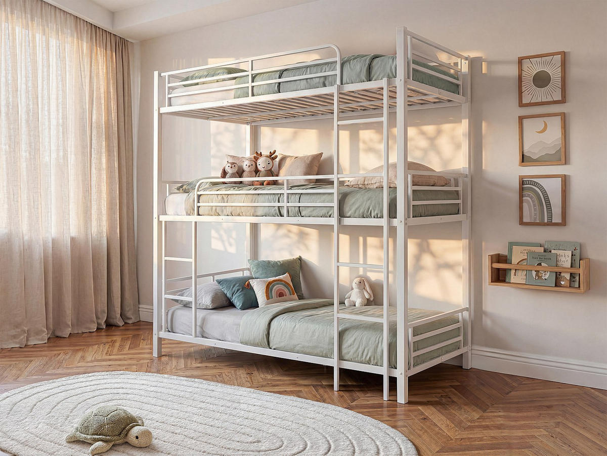 ETAGENBETT - 3 Personen - Metall - Weiß - - Weiß, Metall (90/190cm) - Vente-Unique