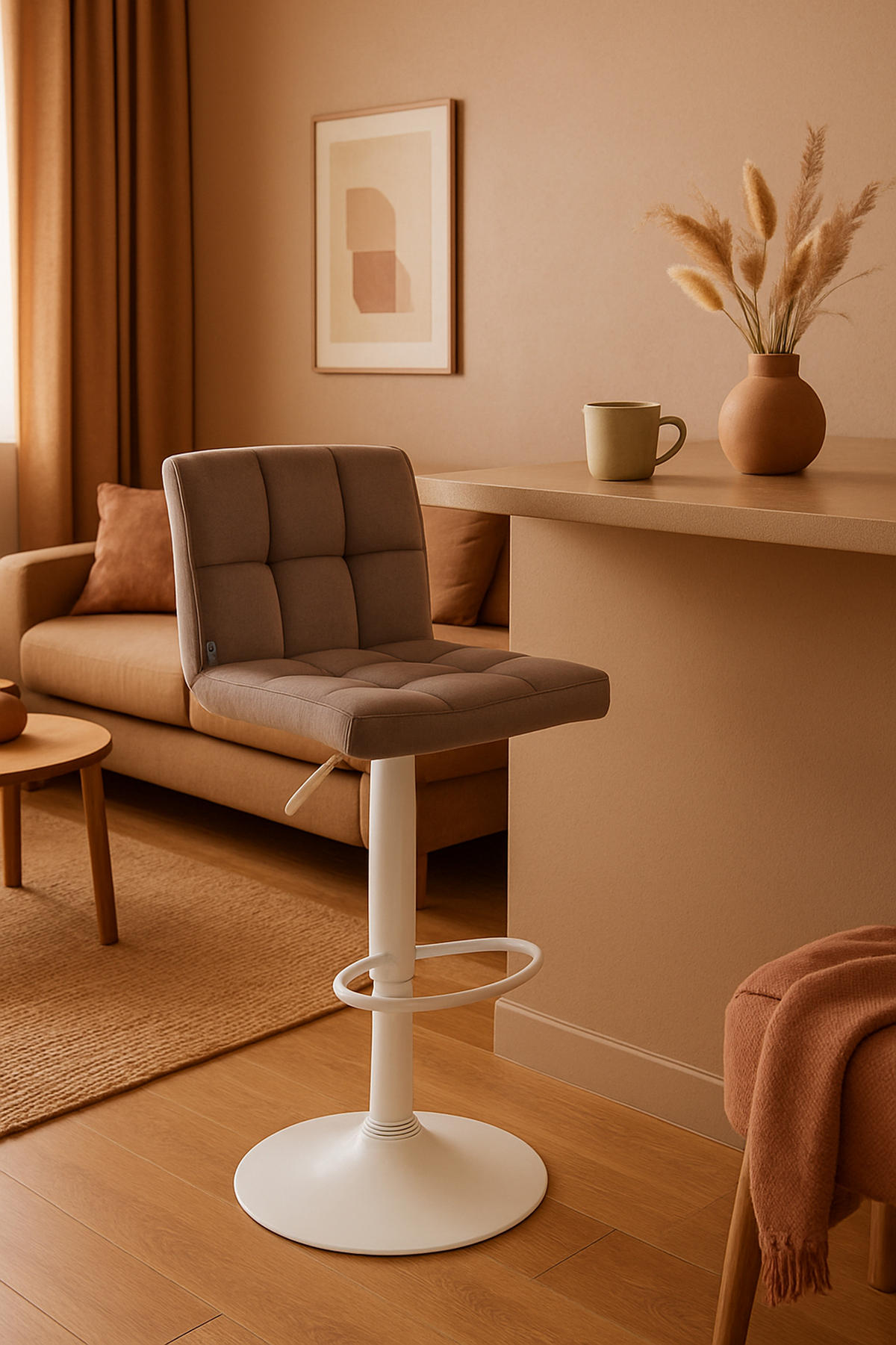 BARHOCKER Peran Samt weiß braun - Braun/Weiß, Textil/Metall (46/114/47cm) - TPFLiving