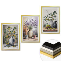 WANDBILDER 3er Set - 40x60 cm Goldrahmen - Olivenblüten in Vasen im Hintergrund - Goldfarben, Kunststoff (40/60cm) - ArtPrintCave