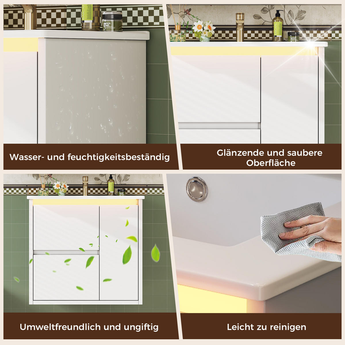 WASCHTISCHKOMBI 61/46.5/57 cm Weiß mit 2 Schubladen und LED-Radarsensorleuchte, ohne Wasserhahn - Weiß, Holz/Holzwerkstoff (46.5/57/61cm) - Oxeza
