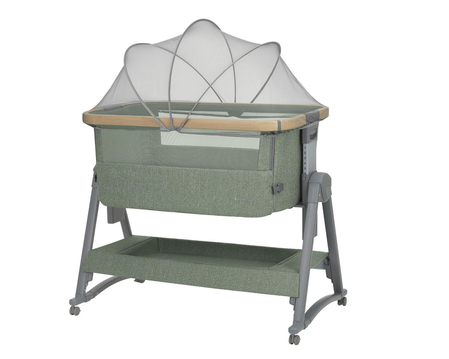 BEISTELLBETT Nanna 2 grün 100 x 48 cm, Schaukelstäbe, Anti-Reflux, Moskitonetz, Räder mit Bremse - Grün, Metall (48/100cm) - Kikka boo