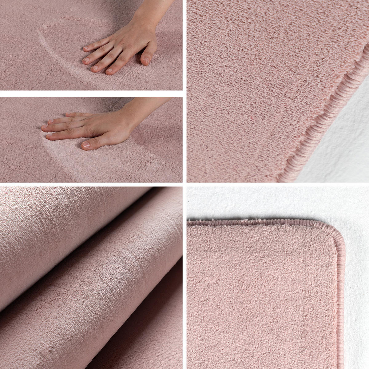 TEPPICH Kurzflor Uni-Farbe Microfaser Antirutsch Wohnzimmer waschbar Rosa Rechteckig 200x290 - Rosa, Textil (200/290cm) - KADIMA DESIGN
