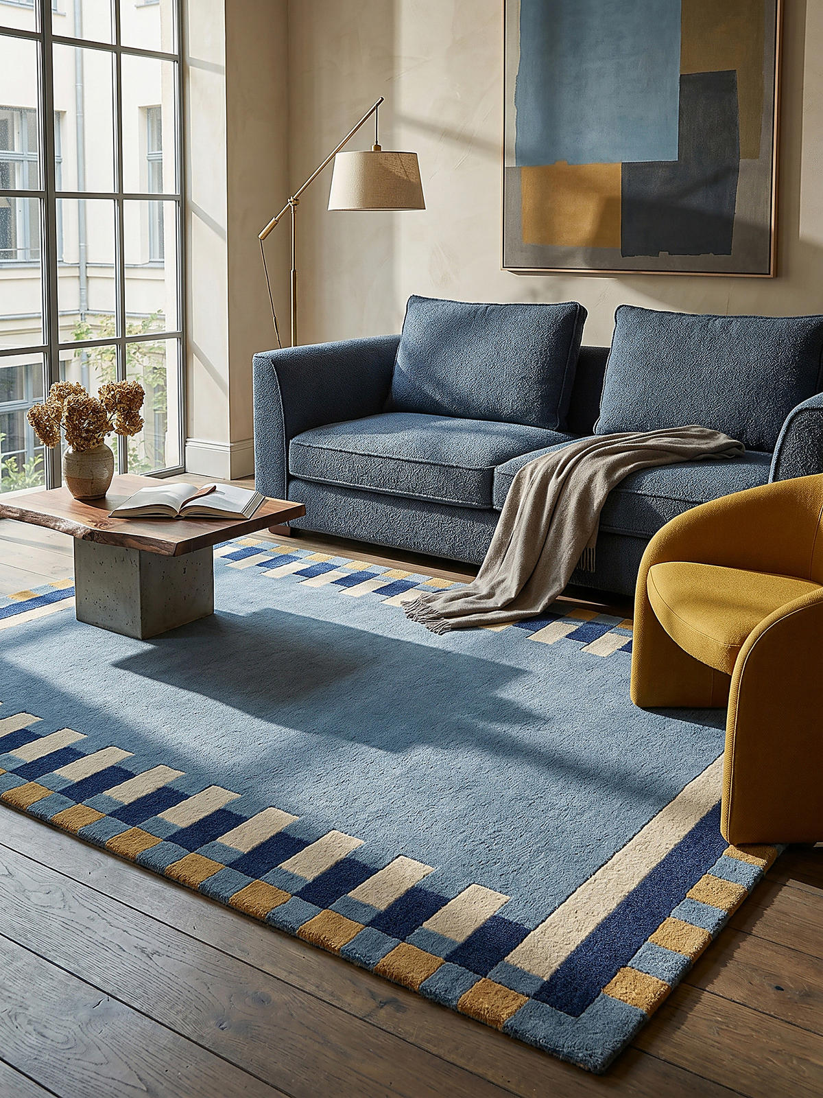 WOLLTEPPICH WENSUM, geometrisch, Blau-Gelb, 160 x 230 cm - Blau, Textil (230/160cm) - KADIMA DESIGN