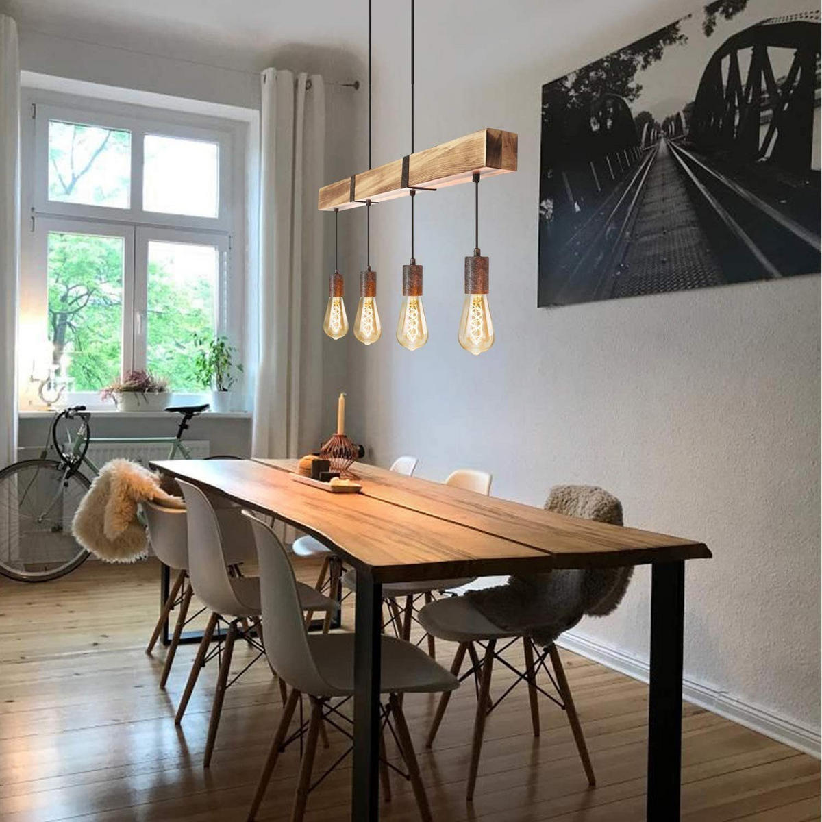 HÄNGELEUCHTE Claudia 4-flammig 80/6/6 cm - Braun, Holzwerkstoff (80/6/6cm) - Nettlife