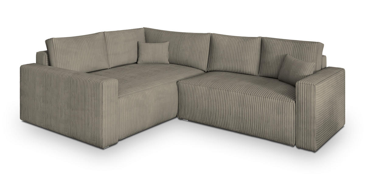 ECKSOFA ERONIS L-S Beige Kordstoff mit Schlaffunktion - Beige, Holz (265/194cm) - MASSENO