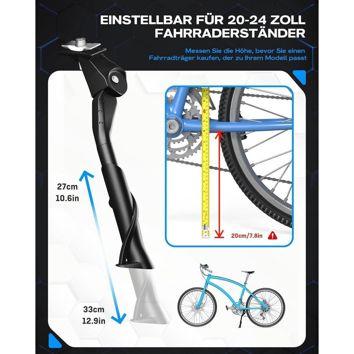 FAHRRADSTÄNDER höhenverstellbar 20-24 Zoll Aluminiumlegierung schwarz - Schwarz, Metall (27/1/33cm)