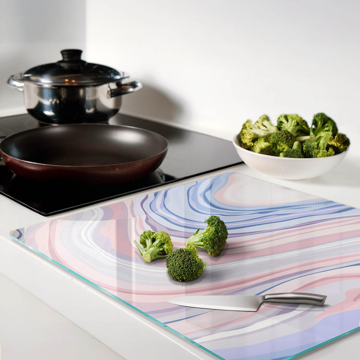 GLASPLATTE 60x52 cm Abstrakte Wellen - Multicolor, Glas (60/0.4/52cm) - TULUP