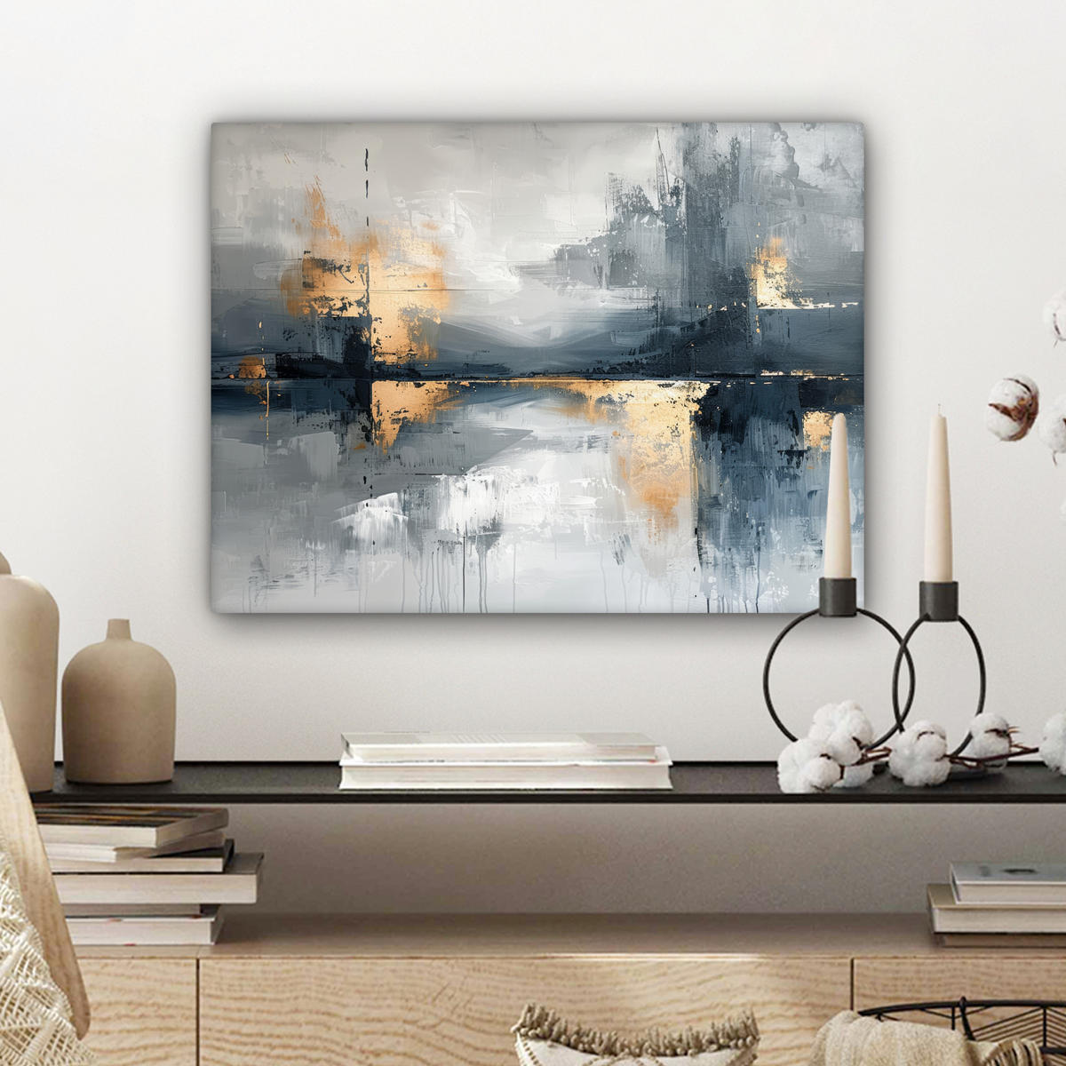 LEINWANDBILD Kunst - Grau - Gold - Abstrakt 40x30 cm - Dunkelgrau, Textil (40/30cm) - MuchoWow