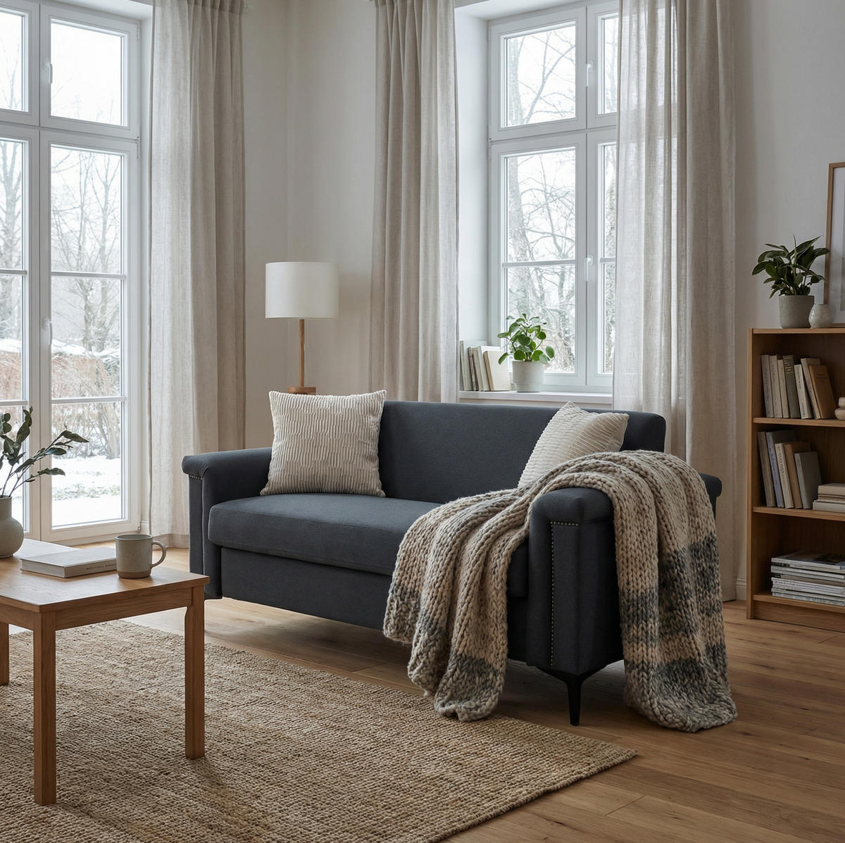 2-SITZER-SOFA aus Holz 172x73.5x81.5 cm in Dunkelgrau mit Metallfüßen - Dunkelgrau, Textil (73.5/81.5/172cm) - Modfu