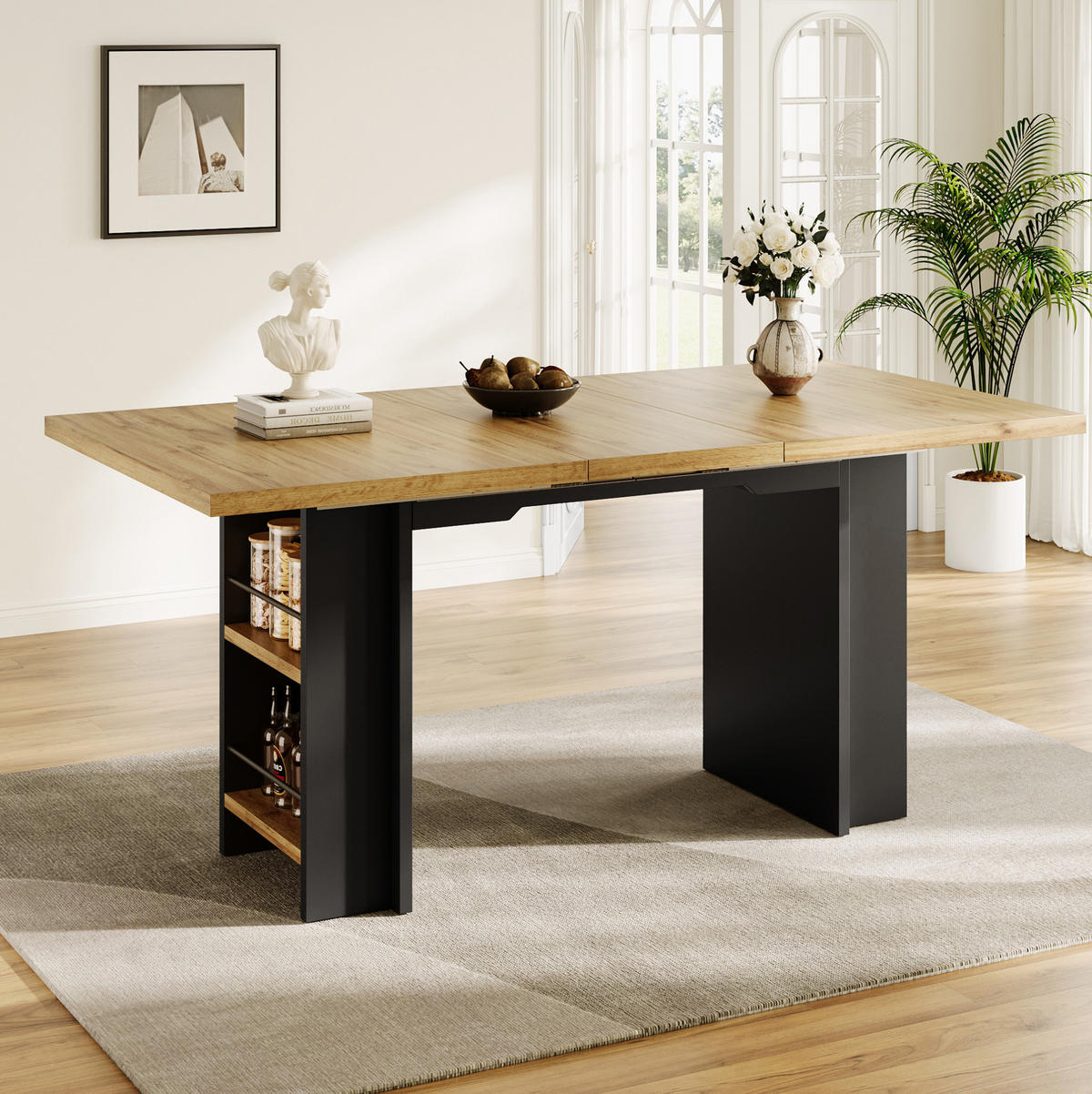 AUSZIEHTISCH aus MDF 120-160x80x75 cm Naturfarben mit Regalen, Stauraum und verstellbarer Tischplatte - Braun, Holzwerkstoff (120/80/75cm) - Modfu