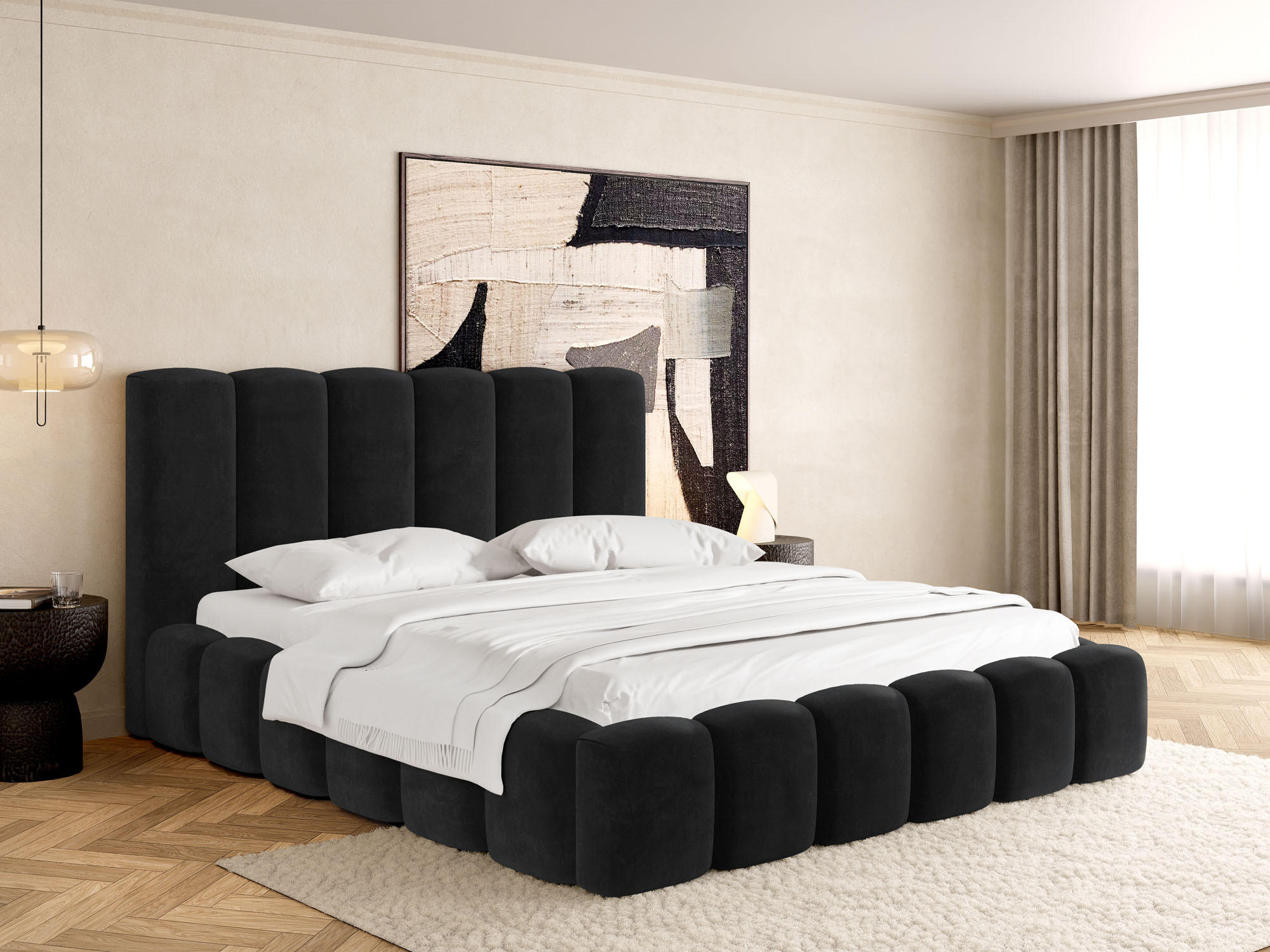 POLSTERBETT Serenity mit Bettkasten, Schwarz Samt 120x200 cm - Birkefarben/Schwarz, Holz/Holzwerkstoff (120/200cm) - WFL GROUP