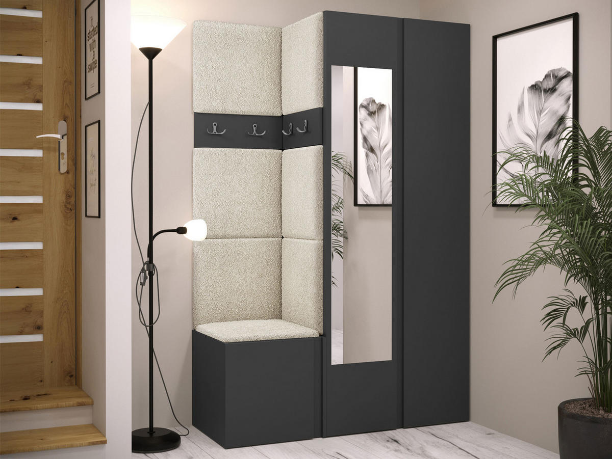 GARDEROBEN-SET Orion XXVI - Creme/Graphitfarben, Holzwerkstoff/Kunststoff (116/186/46cm) - MIRJAN24