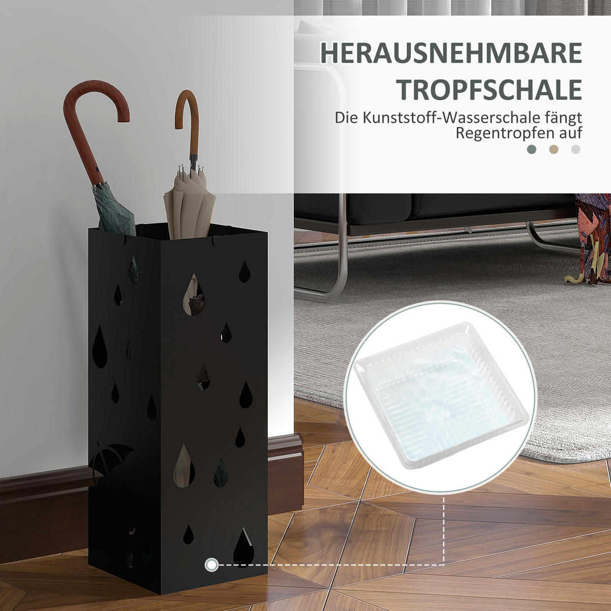REGENSCHIRMSTÄNDER mit 4 Haken, Stahl 15,5 x 15,5 x 40 cm Schwarz - Schwarz, Metall (15.5/40/15.5cm) - HOMCOM