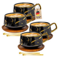 KAFFEETASSE Marmor Design 200 ml mit Untersetzer (4-tlg.) - Schwarz, Keramik (13/6.3/13cm) - Intirilife