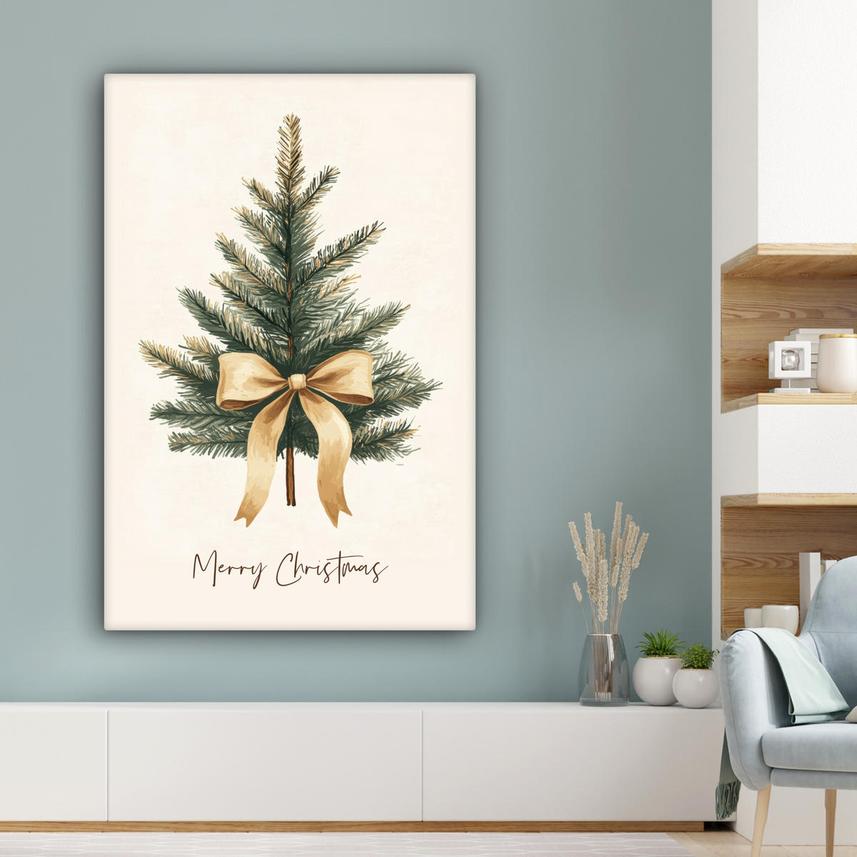 LEINWANDBILD Weihnachtsbaum - Weihnachten - Frohe Weihnachten - Beige 90x140 cm - Sandfarben, Textil (90/140cm) - MuchoWow