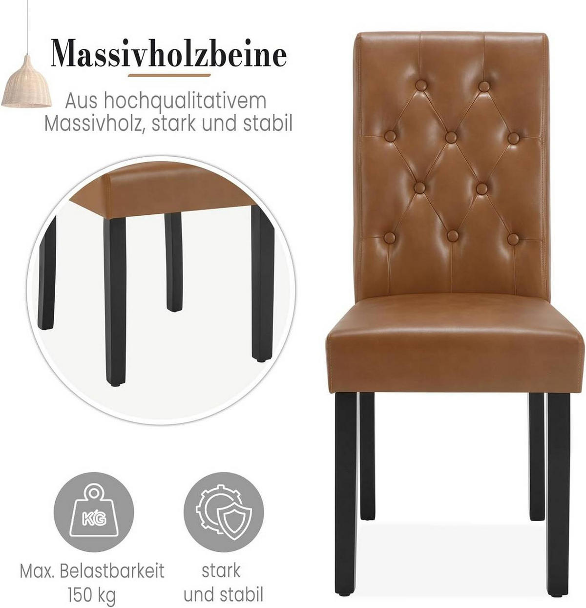 ESSZIMMERSTUHL 2er Set, Kunstleder, Holzbeinen, Braun - Schwarz/Braun, Holz/Kunststoff (44/99/59cm) - Woltu