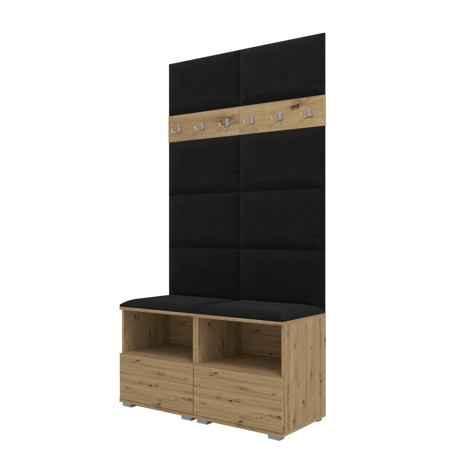 XXXLutz Garderoben-Set Eiche Artisan, Schwarz 100x187x40 cm