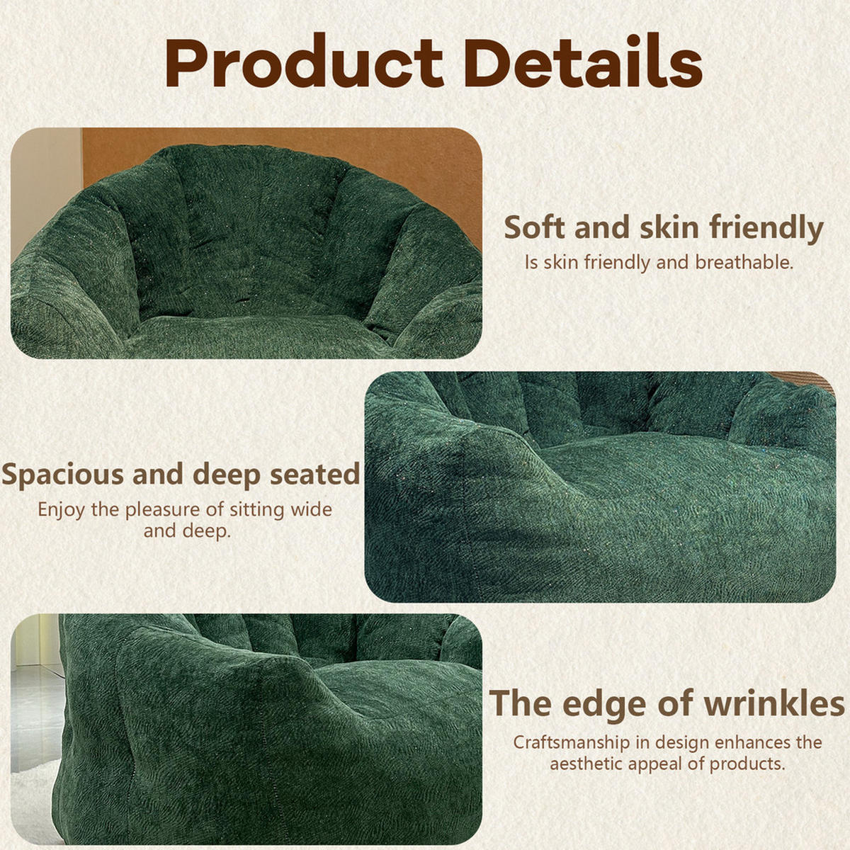 SITZSACK 86x99x64cm Ergonomisches Bärentatzen Sofa für Erwachsene - Grün, Textil (99/28/86.3cm) - Raelunyi